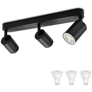 KYOTECH Faretti da soffitto Nero a 3 luci faretto LED 5W plafoniera Nero orientabile inclusa lampadina GU10 3000K bianco caldo faretti a soffitto per cucina, camera da letto, soggiorno