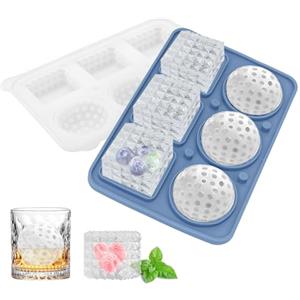 Vookkp Cubetti Ghiaccio Silicone, Stampo Ghiaccio Grande con Coperchio, Vaschetta per Cubetti di Ghiaccio Rotonda e Quadrata in Silicone per Whisky Cocktail, Senza BPA(Blu)