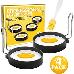 Duiyehui Stampo per Uovo Fritto, 4 Pezzi Antiaderenti Rotondi Con Spazzola e Custodia in Silicone a Prova di Scottatura - Strumento da Cucina per Uova, Panini, Muffin Inglesi