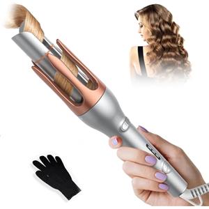 UKLISS Pro Arricciacapelli Automatico 32mm - Ferro Arricciacapelli Automatico Con Timer Intelligente e 3 Impostazioni di Temperatura, Display LCD(160-200°C), Acconciatura a Lunga Durata - Argento Oro