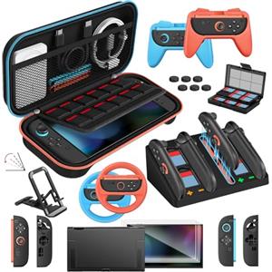 iVoler 22 in 1 Kit di Accessori per Nintendo Switch 2 - Include Custodia per Trasporto, Controller Charging Dock, Cover Protettiva, Pellicole Protettive, Volanti, Impugnature, Supporto, ecc - Nero