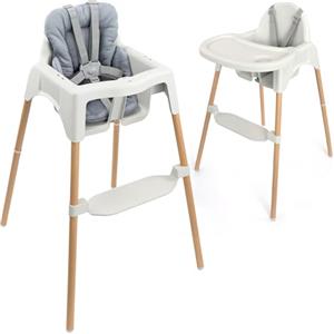 Zamboo seggiolone per bambini da 6 mesi con riduttore seggiolone pappa incluso | sediolone pappa leggero (3,5 kg) effetto legno, vassoio e cintura a 5 punti | antiribaltamento, fino a 15 kg - grigio