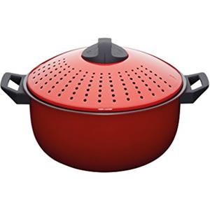 KitchenCraft World of Flavours Cuocipasta con Coperchio Scolapasta, Colore Rosso, 4 Litri