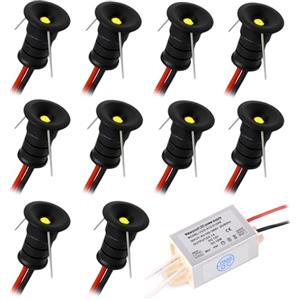 kpslucerna Piccoli faretti LED da incasso da 10 pezzi, 0,5 W, 12 V, per cucina, scale, vetrina, corridoio, illuminazione fai da te, downlight (nero bianco freddo), KPS-01