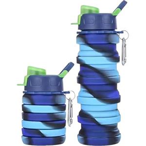 GMM Bottiglia Sportiva 500ML in Silicone, Borraccia sportiva riutilizzabile, Borraccia Pieghevole, senza BPA (Camouflage Blu)