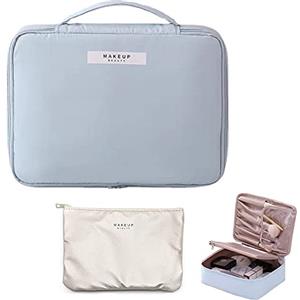 Colrid Borsa da Toilette, Borsa da Trucco, Borsa Cosmetica, Beauty Case da Viaggio, Doppia Impermeabilità, Spugna Addensata, con Maniglia e Scomparto, per Cosmetici, Pennello da Trucco (Blu)