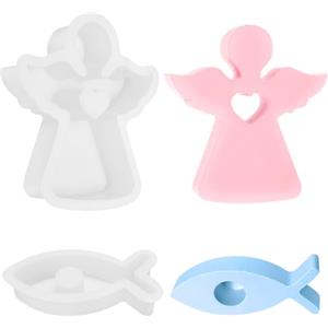 MONCAP 2pz Stampo in Silicone per Battesimo Stampo in Silicone 3D per Angelo Stampi per Candele in Silicone Stampo in Silicone 3D Pesce-per Colata Sapone Candela Resina Baby Shower Cresima Addobbi