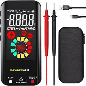 MAXRIENY Multimetro digitale Voltmetro Tester Elettrico Intelligente Ricaricabile Display a 3 risultati 6000 conteggi Ohmmetro Capacitanza Diodo Resistenza Frequenza Ciclo di lavoro Tester di tensione