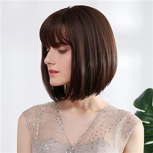 FASHION IDOL Parrucca bob in capelli veri con frangia per donne di colore con capelli corti e lisci Parrucche bob corte senza colla, realizzate a macchina