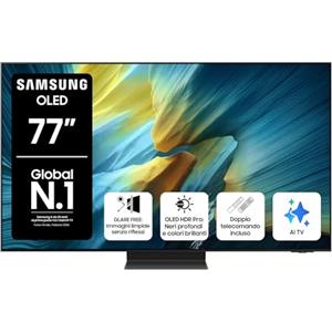 Samsung OLED 4K Vision AI Smart TV 77'' QE77S95FATXZT, NQ4 AI Gen4 Processor, AI Upscaling, Glare Free, Dolby Atmos & OTS+, Infinity One Design, PACCHETTO INTRATTENIMENTO, 2025