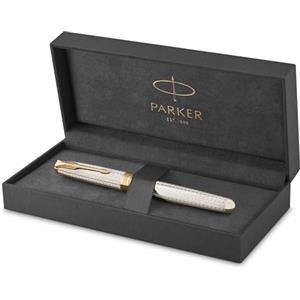 PARKER Sonnet Premium Fountain Pen, Silver Mistral (Silver Sterling), Gold Trims, Fine Nib 18K - Gift Boxed