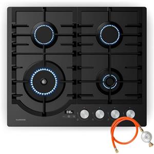 Klarstein Ignito Piano Cottura Gas, 4 Bruciatori Alluminio, Timer, Sicurezza Fiamma, Supporti Ghisa, GPL & Metano, 60x51cm, Fornello a Gas con Accensione Elettrica, Nero