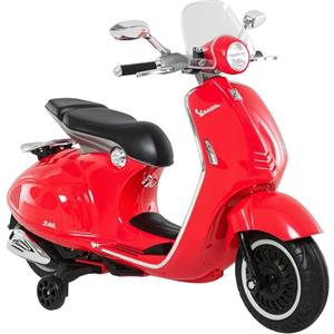 HOMCOM Moto Elettrica per Bambini 3+ Anni con Licenza Ufficiale Vespa, Moto Giocattolo in PP e Acciaio con 2 Rotelle, Luci e Suoni, 108x49x75 cm, Rossa