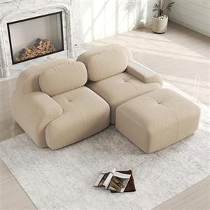 Bladez Divano moderno in corda modulare divano angolare a forma di L divano letto con pouf ottomano, senza montaggio, divani imbottiti cloud per soggiorno (beige, 2 posti+1)