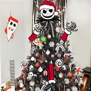 Auirre Jack Skellington Puntale per albero di Natale, testa braccia e gambe, teschio spettrale di Natale, ornamenti decorativi per albero di Natale, divertenti decorazioni per interni per la casa,