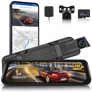 Hodozzy 4K Specchietto Retrovisore Dash Cam WiFi GPS, ADAS BSD LCA, Telecamera Anteriore e Posteriore 1080P 9,66 Pollici Touch Screen Dashcam Auto Visione Notturna Registrazione in loop Monitor di Parcheggio