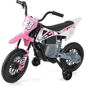 COSTWAY 12V Moto Elettrica per Bambini, Motorino Elettrico con Ruote di Allenamento Rimovibili, Sospensione a Molla, Musica e Connessione Wireless, Motocicletta Cavalcabile per 3-8 Anni (Rosa)