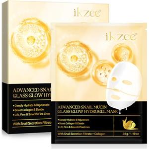 CiAIplw Advanced Snail Mucin Glass Glow Hydrogel Mask 4 Pezzi- Maschera al Collagene, Idratante Profondo, Migliora l'elasticità, Minimizzare i Pori, per Pelle Radiosa, Anti-invecchiamento e Ringiovanimento