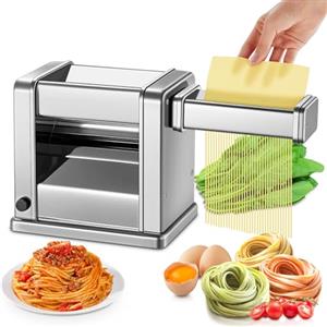 FOHERE Macchina per la Pasta Elettrica Acciaio Inossidabile, Con 2 Lame (1.5 mm/6.6 mm) e 7 Spessori Regolabili 0.5-3mm, Acciaio Inox per Tagliatelle Fresca Fatta in Casa, Fettuccine, Argento