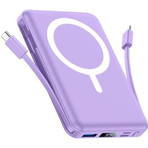 Vexnara per Magsafe Powerbank 10000mAh, Caricatore Portatile Magnetico Wireless 20W, Ricarica Rapida con Display LED e cavo di ricarica USB-Cper iPhone 17/16/15/14/13/12 Pro/Pro Max/Plus(Viola)