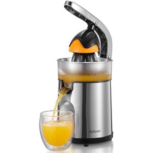 Yabano Spremiagrumi Elettrico - Spremi Arance, Limoni e Pompelmi con Corpo in Acciaio Inox e Contenitore Trasparente, 2 Coni per Arance, Facile da Usare per Succo Fresco a Casa