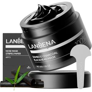 LANBENA 2.0-60 strisce per il naso e maschera Peel-Off al carbone di bambù, per la pulizia profonda dei pori, per punti neri e punti bianchi, formula purificante al carbone per tutti i tipi di pelle