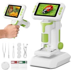 HEWEIMEI 1600X Microscopio bambini, Schermo IPS da 4,0 Pollici Microscopio Digitale con 6 luci LED Regolabili e Vetrini, ARegali di Natale Compleanno e Capodanno per Bambini dai 3 ai 14 Anni