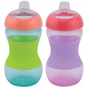 Nuby - Confezione da 2 Mini Tazze - Bicchiere didattico per bambini con impugnatura in silicone - Bicchiere per bambino - 2 pezzi Rosa e Verde - 180 ml - 4+ Mesi