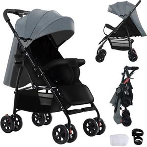 Reenborn Ultraleggero Passeggino di Soli 4,6 kg con Posizione Sdraiata Regolabile, Passeggino da Viaggio Pieghevole, Passeggino Compatto Fino a 15 kg, Carrozzina per Neonati Portatile (A8 Grey)