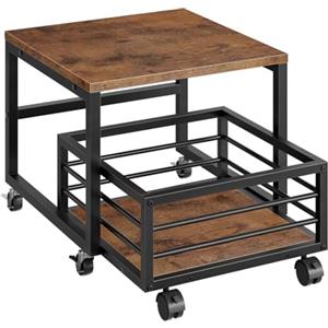 HOOBRO Supporto per Mini Frigo con Cassetto, Mobile Base per frigorifero con Ruote e Piedini Regolabili, Struttura in Metallo, Tavolo per Minifrigo per Casa, Ufficio, Marrone Vintage e Nero EBF155TL01