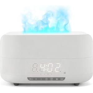 Roadtime Diffusore di aromi con fiamma 3D, umidificatore da 400 ml con luce fiamma, altoparlante Bluetooth, orologio, luce notturna LED a 7 colori e telecomando, diffusore di oli essenziali per casa, ufficio