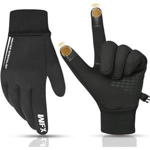 WFX Guanti da corsa invernali per uomini e donne, guanti termici antiscivolo leggeri con fodera in pile, antivento, caldi, per ciclismo, sport, guida, escursionismo e attività all'aperto (nero)