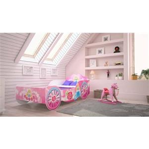 Dmora - Letto per bambini Rzeszow, Lettino per cameretta, Set camera da letto, Struttura porta materasso, 74x153 h44 cm, Rosa
