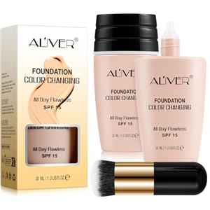 CJXHJY ALIVER Foundation - Fondotinta per trucco 4K per una carnagione impeccabile, copertura media con effetto pelle secondaria, con pennello per trucco di alta qualità, per tutti i tipi di pelle, formula