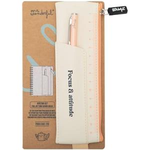 Mr. Wonderful - Set di scrittura beige - Focus & attitude - Piccolo astuccio per matite in PU - Con un elastico sul retro