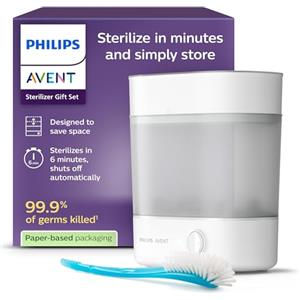 AVENT Philips Avent set de regalo de esterilizador: esterilizador eléctrico de vapor con cepillo para biberón y tetina, fácil limpieza y esterilización de biberones, extractores de leche, SCF291/30