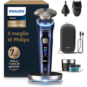 Philips Shaver i9000 Prestige Ultra, rasoio elettrico Wet & Dry, tecnologia Skin IQ Pro, triplo sistema Lift & Cut, lame di precisione NanoTech 360º, 5 modalità di rasatura, modello XP9401/38