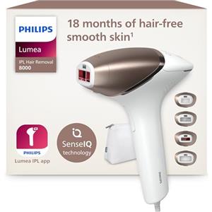 Philips Lumea serie 8000, dispositivo di depilazione IPL, alternativa alla depilazione laser, tecnologia SenseIQ, 4 accessori per corpo, viso, zona bikini e ascelle, modello BRI948/00