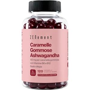 Zenement Caramelle Gommose con Ashwagandha KSM-66® e Vitamine B6 e B12-1500 mg di Radice di Ashwagandha (120 mg di Estratto per Gummy) - 120 Caramelle Gommose Vegane al Gusto di Ciliegia - 4 Mesi - Zenement