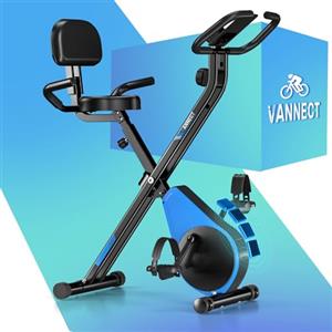 VANNECT Cyclette Pieghevole con Schienale Ergonomico, Cyclette da Casa con 16 Livelli Resistenza Magnetica, Misurazione Manuale Pulsazioni, Monitor LCD, Sedile di Comfort per Casa e Ufficio 160KG