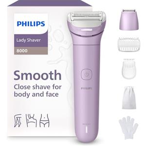 Philips Lady Shaver Serie 8000 - Rasoio senza filo, Wet & Dry, sistema di rasatura a 3 lame, testina di rasatura flessibile, luce LED, per corpo, gambe e zona bikini, modello BRL149/00