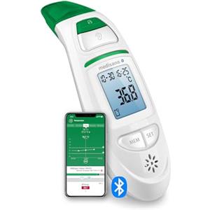medisana TM 750 connect digitale 6in1 termometro clinico Termometro auricolare per neonati, bambini e adulti, termometro frontale con allarme visivo di febbre, funzione di memoria e Bluetooth