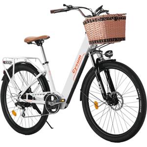Antgooat Bici Elettrica Donna 26 Pollici Urbana Classica Biciclette Elettrica Tradizionale 250W, 25km/h E-Bike City Adulti Batteria 360Wh Durata Della 60-80km, Freno Disco (Bianco)