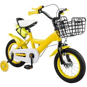 TFGXUE Bicicletta per Bambini 12 Pollici per 2-4 Anni, Bicicletta per Bambini con Portabottiglie e Cestino, Bicicletta per Bambini Regolabile con Rotelle, Pedali Più Grandi, Doppi Freni di Sicurezza