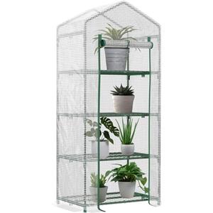 Outsunny Serra per Piante Verticale con Scaffale a 4 Ripiani, Serra da Balcone e Terrazzo in Acciaio e PE Bianco, 70x50x160cm
