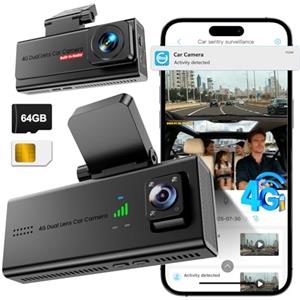 Veralyxa Dash Cam Auto 4G LTE con SIM, Telecamera Auto Atti Vandalici, Parcheggio 24/7, Allerte Istantanei, Live-Video & Audio Bidirezionale, GPS, Cloud & SD, Visione Notturna, Anti-Furto per Flotte & Famiglie