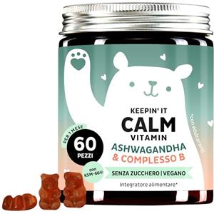 Bears with Benefits Keepin'It Calm Vitamin - Caramelle Gommose Ashwagandha 150mg - 5% di Witanolidi - Ginseng Indiano - Complesso Vitamina B1, B2, B6, B12-60 Pezzi (1 Mese)- Senza Zucchero, Vegano - Bears with Benefits