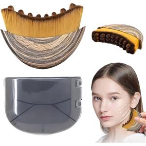 VyxStelyndric Set di 2 Pennello per Contorno Linfatico - Massaggiatore Linfatico per il Viso, Spazzola Viso per Dry Brushing, Allevia L'affaticamento del Visos, per Scolpire una Linea Della Mascella Perfetta, Brown