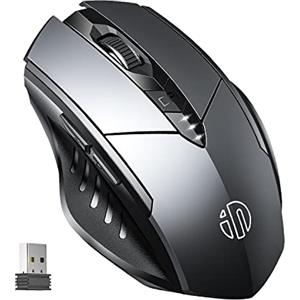 INPHIC Mouse Wireless, Mouse ergonomico Ricaricabile USB 2.4G Senza Fili per Computer Portatile con 6 Pulsanti, Livello della batteria visibile, 1600 DPI per Windows Mac Linux,Gray