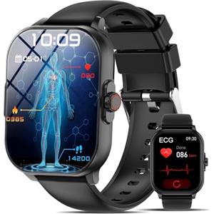 YYKY Smartwatch ECG+HRV Orologio 2.01" 24h Pressione Sanguigna arteriosa/Acido Urico/Lipidi/Telefono/Sonno/SpO2/Cardiofrequenzimetro,iOS Android Fitness Tracker Uomo Donna (Nero)